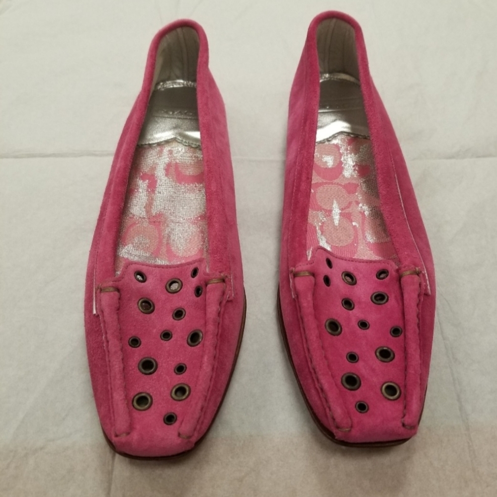 Coach Suede Flats with Grommets, Fuschia Pink, Size 8.5B (9B-9.5B), NWT 